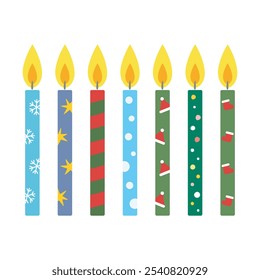 Merry Christmas birthday candles vector illustration on white background. Vector colorful candle used on birthday cake. Can be used in educational books.