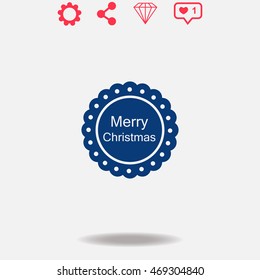 Merry Christmas black badge vector icon on grey background.