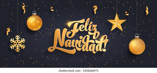 merry christmas black banner template in spanish language happy vacation star party black abstract holiday background scene ball gold ceremony christmas rich celebration glow golden smiling flag laugh