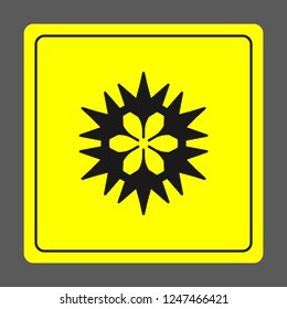 Merry Christmas black icon. Winter icon in flat design isolated on yellow background. New year sign vector illustration. Snowflake symbol.