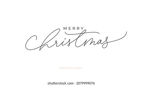 Merry Christmas black pen lettering to winter holiday design. Creative typography for Holiday greeting cards. Hand drawn modern line calligraphy isolated on white background. Festive vector text