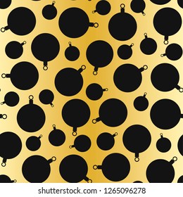 Merry Christmas black tree toys silhouette pattern on gold/ Happy new year holidays elements background/ Merry Christmas background