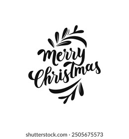 Merry Christmas, black vector text isolated on white background. Hand drawn lettering inscription.