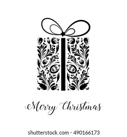 Merry christmas black and white christmas card with gift box. Collection for christmas template. Christmas Posters set. Vector illustration. Merry Christmas, xmas, Merry Christmas, Merry Christmas