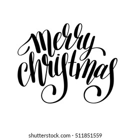 merry christmas black and white handwritten lettering inscription holiday phrase, typography banner with brush script, calligraphy vector illustration