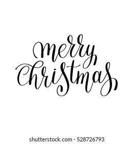 merry christmas black and white handwritten lettering inscription holiday phrase, typography banner with brush script, calligraphy vector illustration
