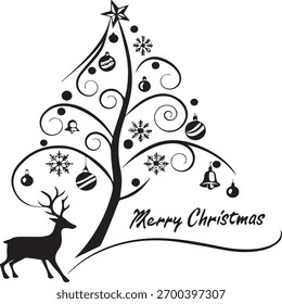 Merry Christmas Black and White Vector 