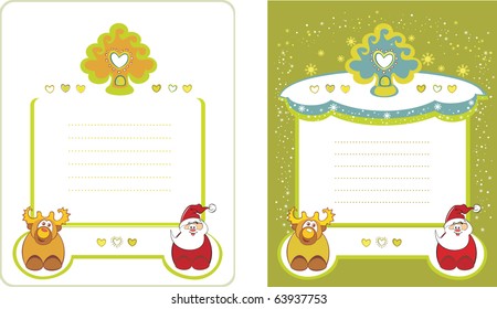 Too Merry Christmas blanks of menu with happy reindeer and Santa