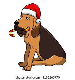 Merry Christmas Bloodhound Cartoon Dog. Vector illustration of purebred Christmas bloodhound dog.