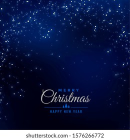 merry christmas blue background with falling sparkles