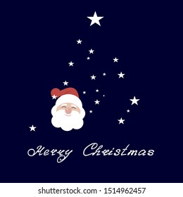 Merry Christmas blue background poster with start greeting card
