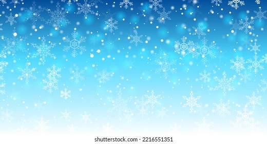 merry christmas blue background with snowflake. winter landscape falling christmas shining snow