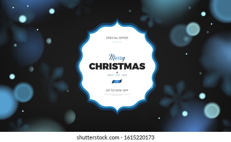 Merry Christmas blue background with winter snowflakes vector template