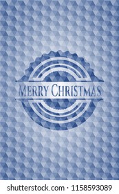 Merry Christmas blue emblem with geometric background.