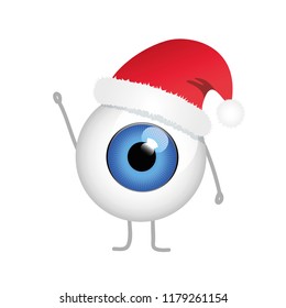 merry christmas blue evil eye with red christmas hat vector illustration EPS10