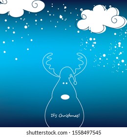 Merry Christmas blue  greeting card. reindeer.