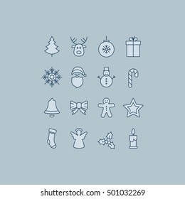 merry christmas blue icons 