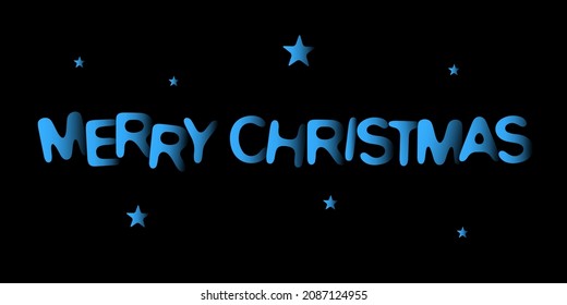 Merry Christmas  - blue letters with shadows on a black background. Concept for typography. Vector illustration.