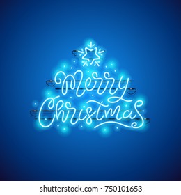 Merry Christmas blue neon sign makes it quick and easy to customize your holiday projects. Used neon vector brushes included.