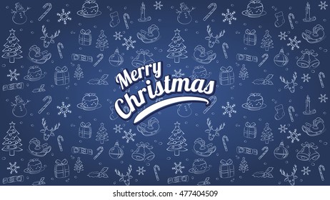 Merry Christmas Blue Seamless Repeating Pattern Background 