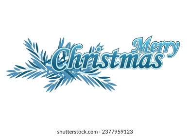 Merry Christmas blue text is isolated on a white background. Vector holiday illustration element