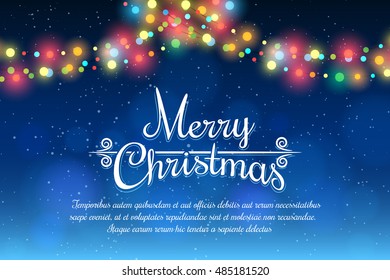 Merry Christmas bokeh background with party lights bright vector poster