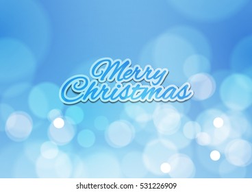 Merry Christmas with Bokeh Lights Blue Background, Vector Illustration