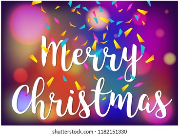 Merry Christmas With Bokeh Lights Blurred Background And Multi Colorful Paper Shoot, Vector For ESP 10