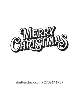 Texto de saludo de vacaciones en blanco y negro con letras de escritura retro en negrita de Navidades alegres