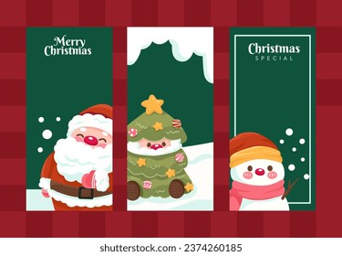 Merry christmas bookmark collection snowman ring tree and santa-claus free vector