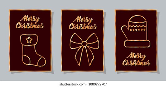 merry christmas boot bow and glove design, winter season and decoration theme Vector illustration