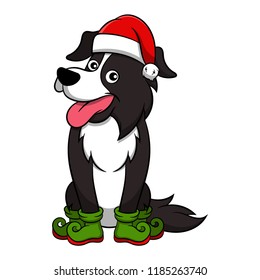 Merry Christmas Border Collie Cartoon Dog. Vector illustration of purebred Christmas border collie dog.