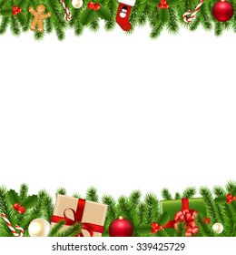 Merry Christmas Borders With Gradient Mesh, Vector Illustration