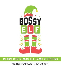 Merry Christmas bossy elf design, Christmas ELF family designs