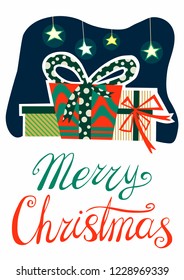 Merry Christmas boxes gifts vector flat design illustration