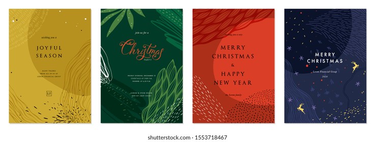 Merry Christmas And Bright Corporate Holiday Cards. Modern Abstract Creative Universal Artistic Templates. Vector Illustration.