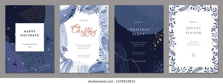 Merry Christmas and Bright Corporate Holiday cards. Modern abstract creative universal artistic templates. Vector illustration.