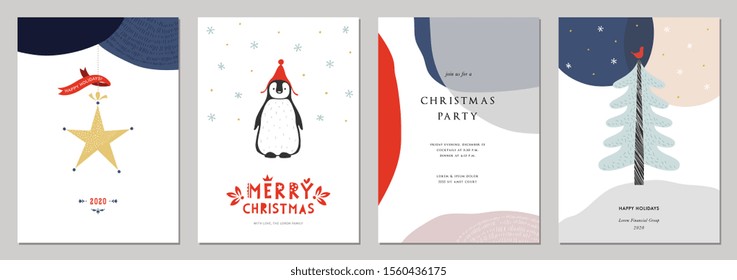 Merry Christmas and Bright Corporate Holiday cards. Modern abstract creative universal artistic templates. Vector illustration.