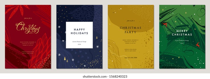 Merry Christmas and Bright Corporate Holiday cards. Modern abstract creative universal artistic templates. Vector illustration.