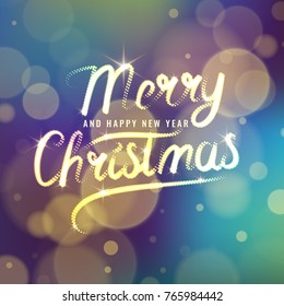 Merry Christmas. Bright poster with an inscription and a snowy background. Vector illustration