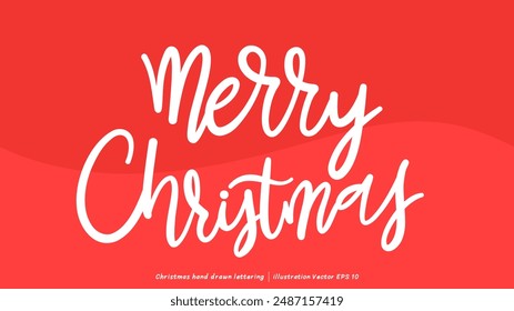 Merry Christmas brush calligraphy, Handwritten ink lettering, handwriting on red background, Flat Modern design ,Vector illustration EPS 10