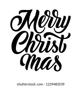 Merry Christmas brush hand lettering isolated on white background. Vector typography illustration. Can be used for holidays festive design.