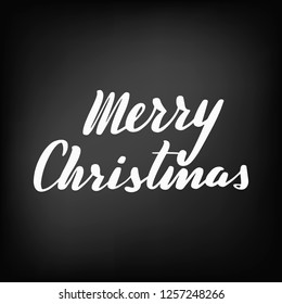 Merry christmas brush hand lettering, isolated on white background. Can be used for holidays festive design. Vector illustration.Chalkboard blackboard lettering writing handwritten text.