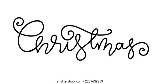 Merry Christmas brush lettering. Hand drawn ink pen calligraphy isolated on white. Typography template for winter holiday greeting card, print overlay banner poster flyer Xmas postcard