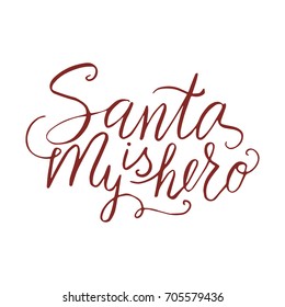 Merry Christmas brush lettering typography. Handwriting text design with winter handdrawn lettering. Happy New Year greeting card decoration.
