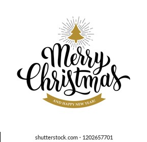 Merry Christmas brush pen modern calligraphy text on white background. Hand drawn lettering for xmas banner or greeting card design.