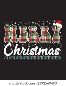 Merry Christmas Buffalo Plaid Red Santa Hat Xmas Pajamas T-Shirt, Shirt Print Template