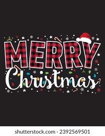 Merry Christmas Buffalo Plaid Red Santa Hat Xmas Pajamas T-Shirt, Shirt Print Template
