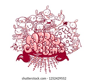 merry christmas bunny card doodle style