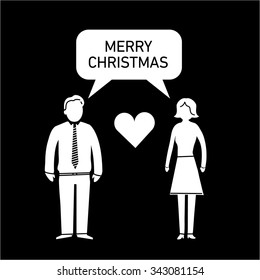 Merry christmas in business vector icon | white flat design pictogram illustration and infographic isolated on black background